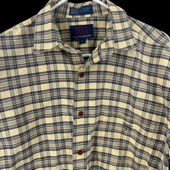 Lucchese 1883 Mens Tan Plaid Long Sleeve Western Button Down Shirt Large- Cotton - Picture 5 of 8